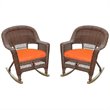 Afuera Living Wicker Rocker Chair in Honey with Orange Cushion (Set of 2)