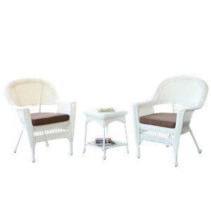 Afuera Living 3 Piece Wicker Conversation Set in White with Brown Cushions