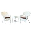 Afuera Living 3 Piece Wicker Conversation Set in White with Brown Cushions