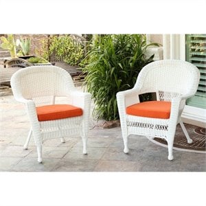Afuera Living Wicker Chair in White with Orange Cushion (Set of 4)