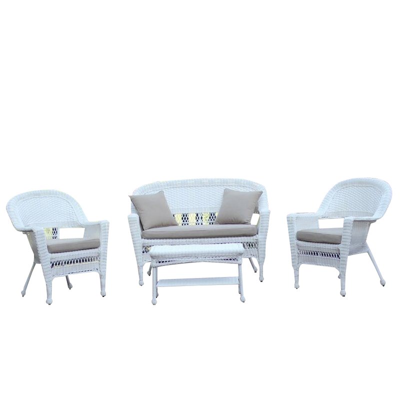 Afuera Living 4pc Wicker Conversation Set in White with Tan Cushions