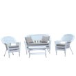 Afuera Living 4pc Wicker Conversation Set in White with Tan Cushions
