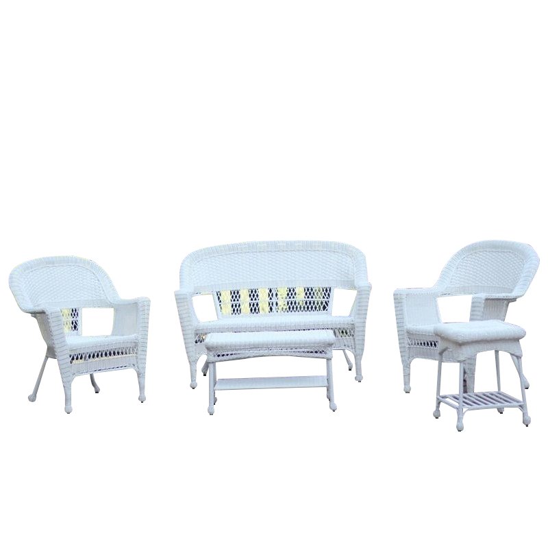 Afuera Living 5 Piece Resin Wicker Modern Patio Sofa Set in White