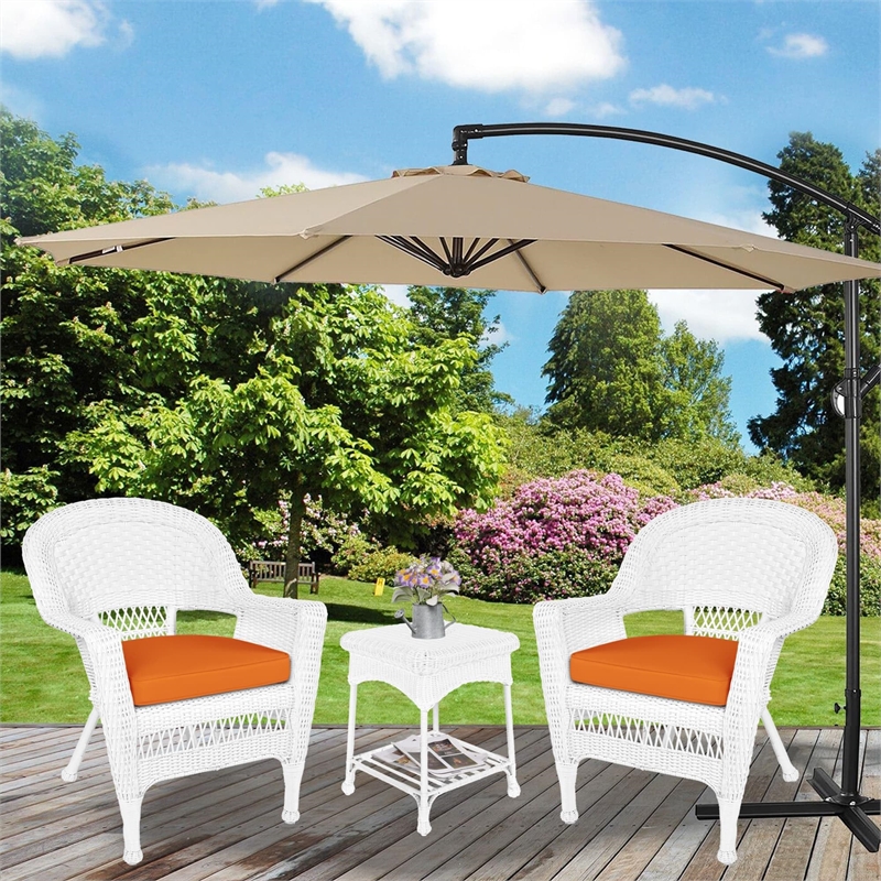 Afuera Living 3 Piece Wicker Conversation Set in Black with Orange Cushions