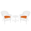 Afuera Living 3 Piece Wicker Conversation Set in Black with Orange Cushions