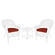Afuera Living 3 Piece Wicker Conversation Set in Black with Red Orange Cushions