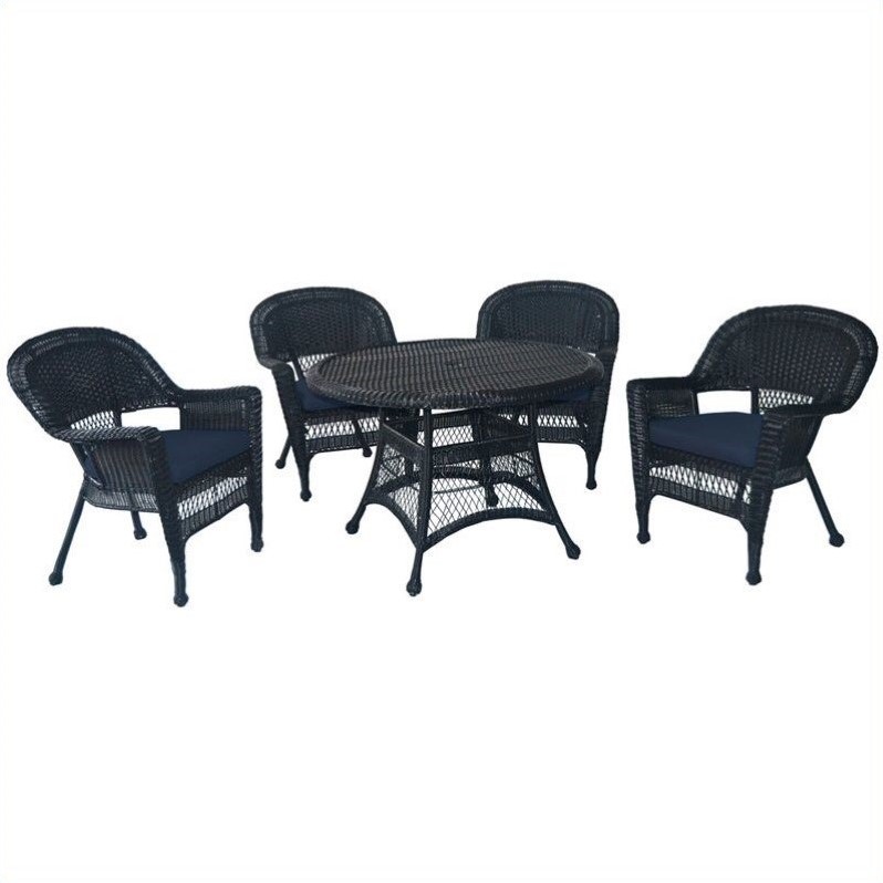 Afuera Living 5 Piece Wicker Patio Dining Set in Black and Blue
