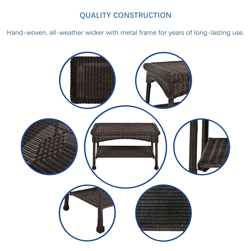 Afuera Living Wicker Patio Love Seat & Coffee Table Set - Black with Tan Cushion