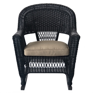 Afuera Living Wicker Rocker Chair in Black with Tan Cushion (Set of 2)