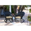 Afuera Living Wicker Rocker Chair in Black with Tan Cushion (Set of 2)