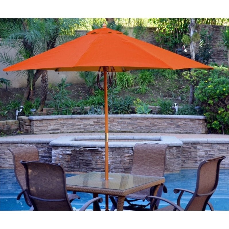 Afuera Living 9' Wood Market Patio Polyester Umbrella in Orange