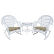 Afuera Living 3 Piece Wicker Conversation Set in White with Tan Cushions