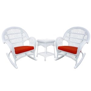 Afuera Living 3 Piece Wicker Conversation Set in White with Red Cushions