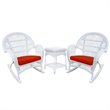 Afuera Living 3 Piece Wicker Conversation Set in White with Red Cushions