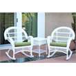 Afuera Living 3 Piece Wicker Conversation Set in White with Green Cushions