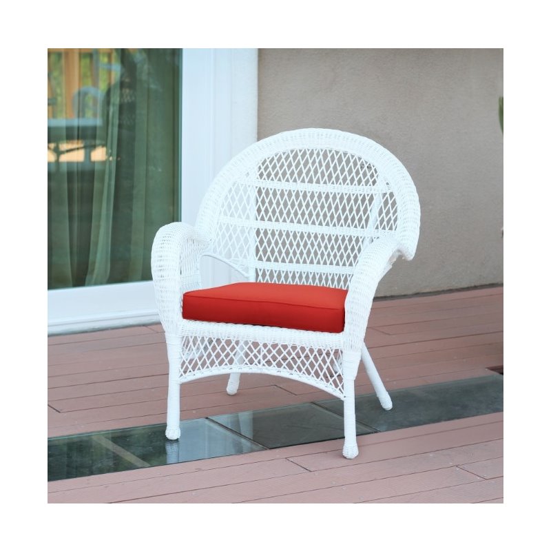 Afuera Living 3 Piece Wicker Conversation Set in White with Red Cushions