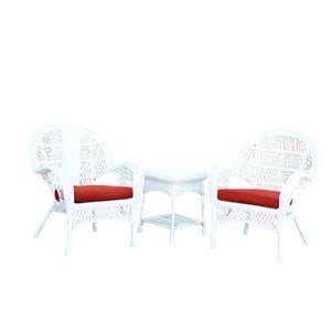 Afuera Living 3 Piece Wicker Conversation Set in White with Red Cushions