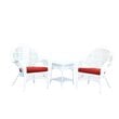 Afuera Living 3 Piece Wicker Conversation Set in White with Red Cushions