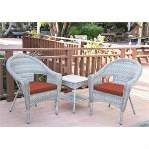 Afuera Living 3 Piece Wicker Patio Conversation Set in Gray and Brick Red