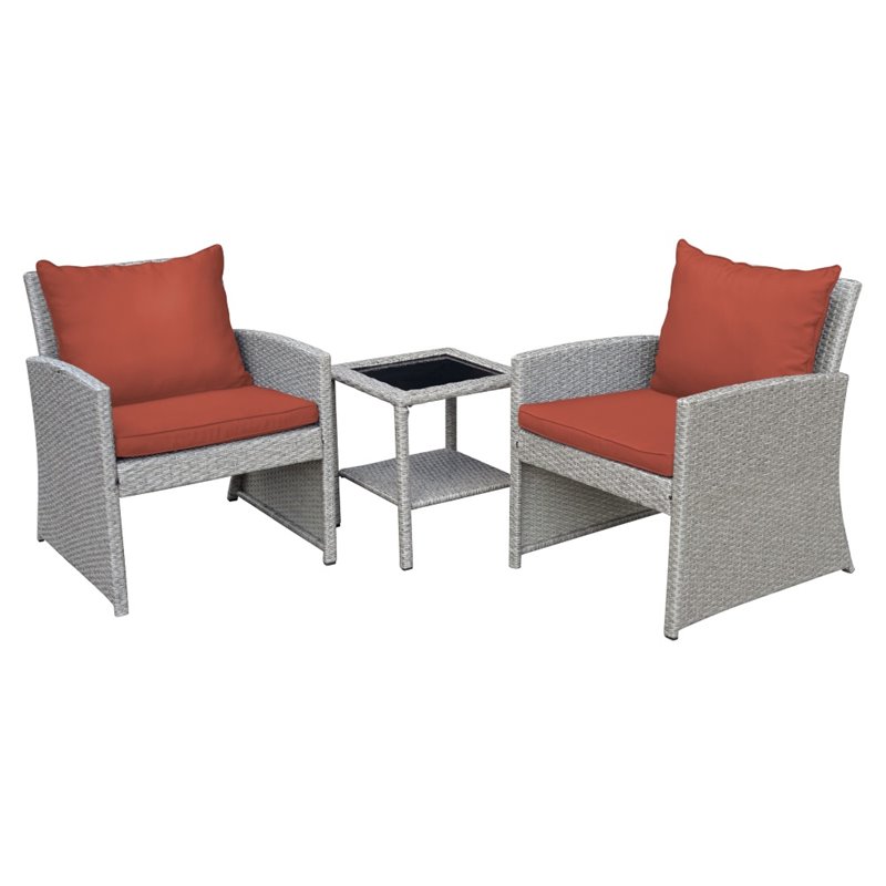 Afuera Living Contemporary 3 Piece Wicker Bistro Set in Brick Red