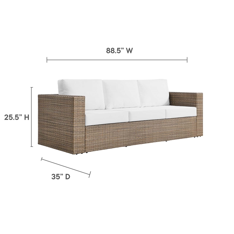 Afuera Living Outdoor Synthetic Rattan Sofa in Cappuccino and White