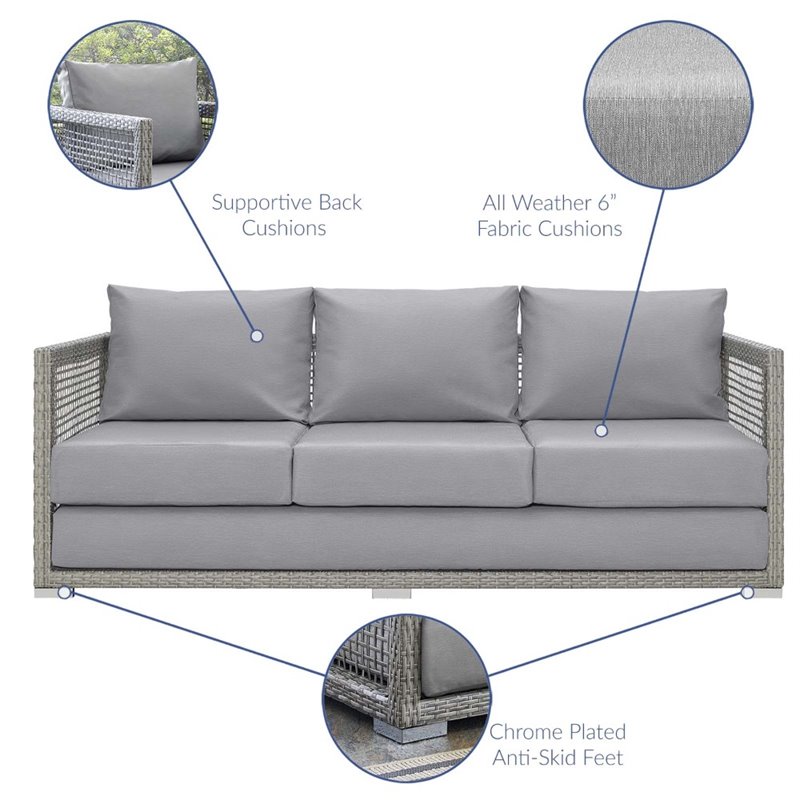 Afuera Living 4-Piece Outdoor Patio Wicker Rattan Set in Gray Finish