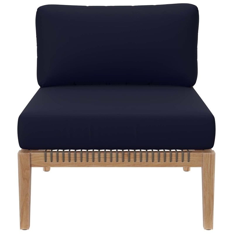 Afuera Living Teak Wood and Fabric Outdoor Armless Chair in Gray/Navy