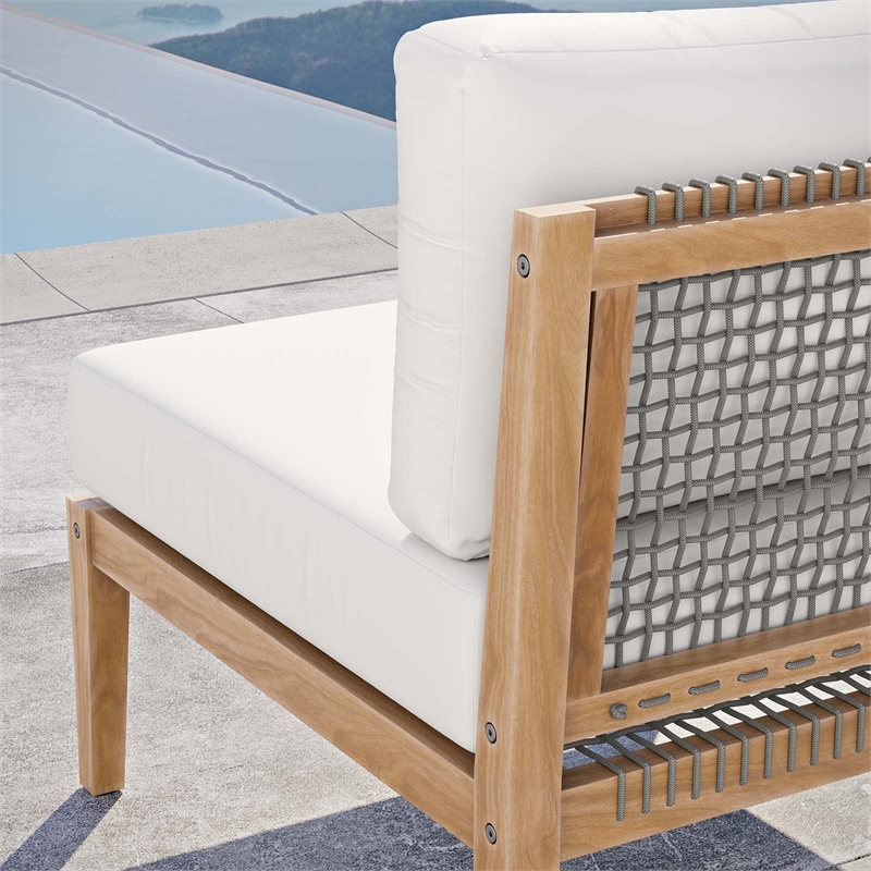 Afuera Living Teak Wood and Fabric Outdoor Armless Chair in Gray/White