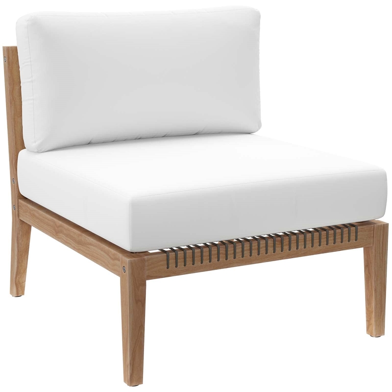 Afuera Living Teak Wood and Fabric Outdoor Armless Chair in Gray/White