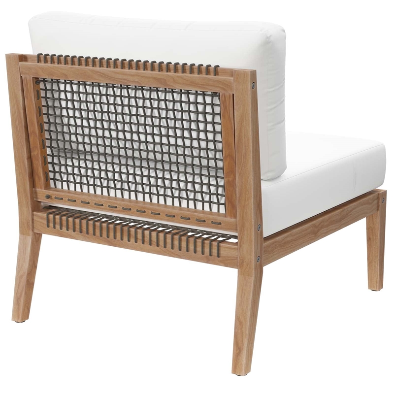 Afuera Living Teak Wood and Fabric Outdoor Armless Chair in Gray/White
