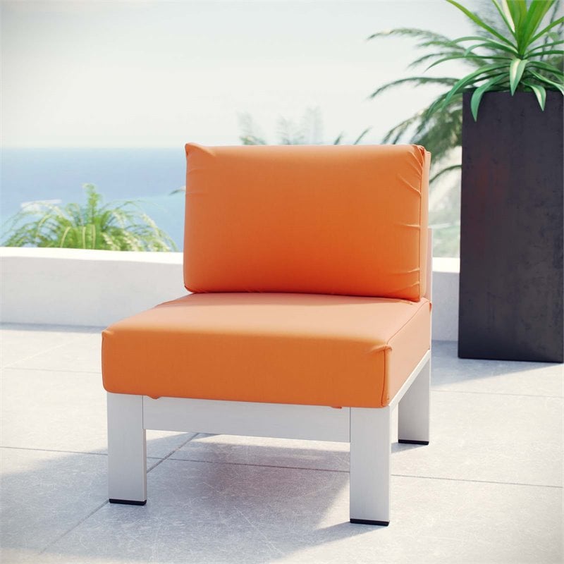 Afuera Living Fabric Aluminum Outdoor Patio Armless Chair in Silver/Orange