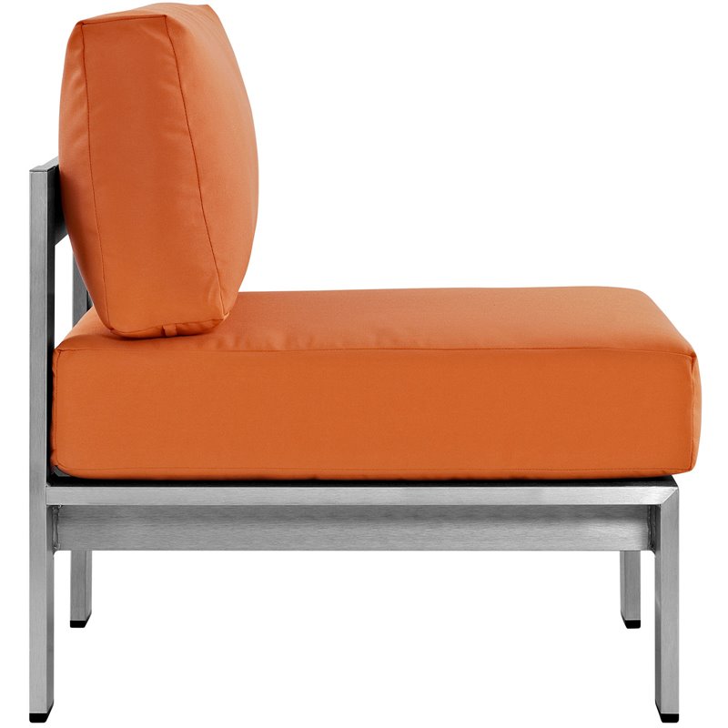 Afuera Living Fabric Aluminum Outdoor Patio Armless Chair in Silver/Orange