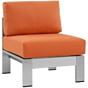 Afuera Living Fabric Aluminum Outdoor Patio Armless Chair in Silver/Orange
