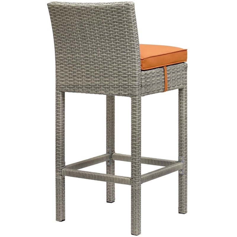 Afuera Living Outdoor Wicker Rattan Bar Stool in Light Gray/Orange (Set of 2)