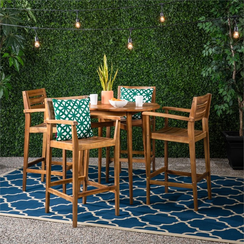 Afuera Living Modern Outdoor 5 Piece Acacia Wood Bar Set in Teak