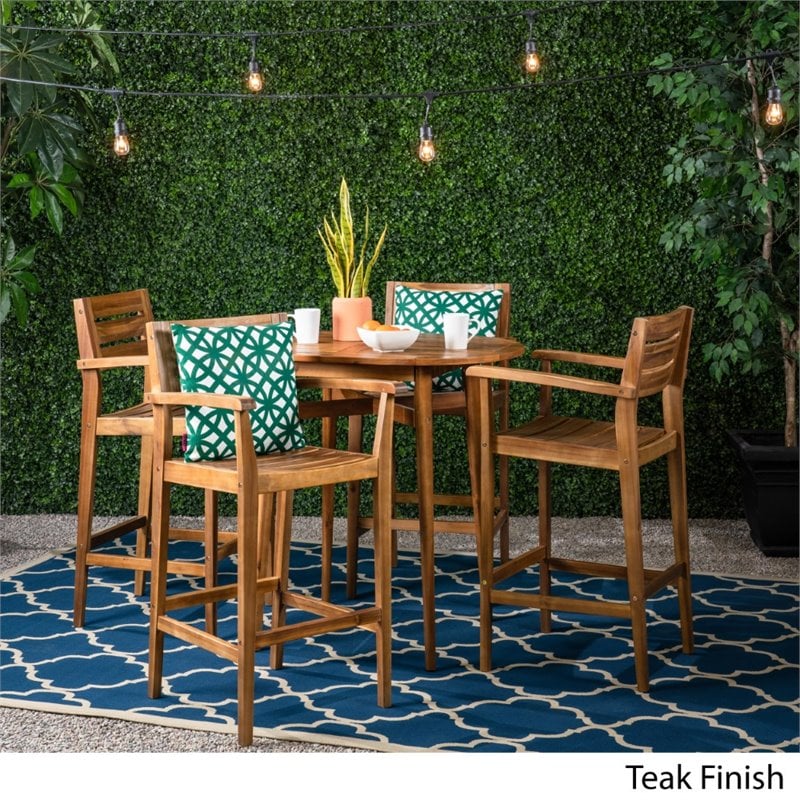 Afuera Living Modern Outdoor 5 Piece Acacia Wood Bar Set in Teak