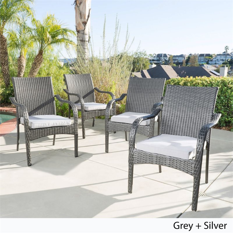Afuera Living Wicker Stacking Patio Dining Arm Chair in Gray (Set of 4)