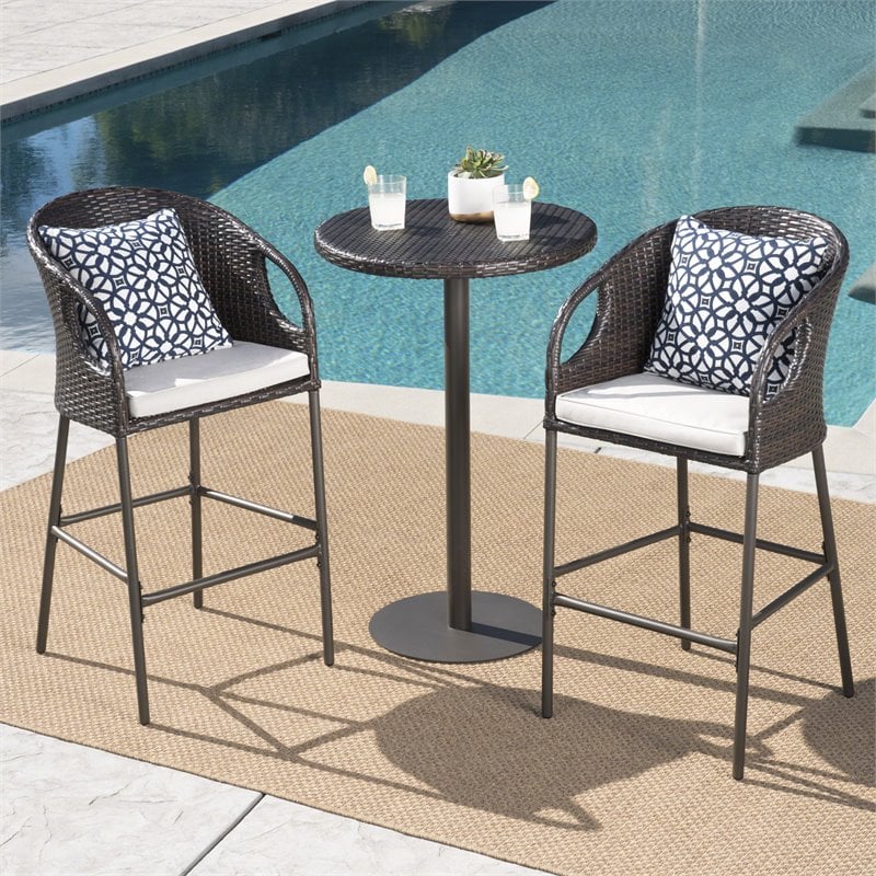 Afuera Living 3-Pc Multi Brown Wicker Round Bar Set w/Light Brown Cushion