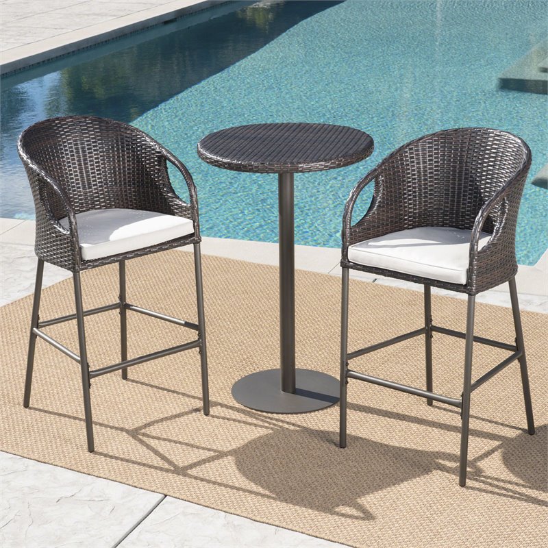 Afuera Living 3-Pc Multi Brown Wicker Round Bar Set w/Light Brown Cushion