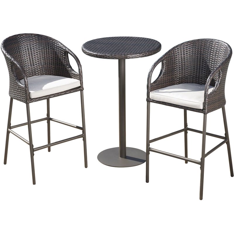 Afuera Living 3-Pc Multi Brown Wicker Round Bar Set w/Light Brown Cushion
