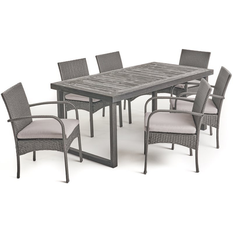 Afuera Living 7 Piece Wooden Patio Dining Set in Sandblast Dark Gray