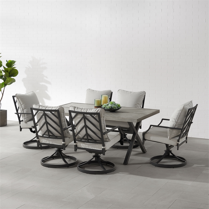 Afuera Living 7-Piece Metal Outdoor Swivel Dining Set in Gray/Black