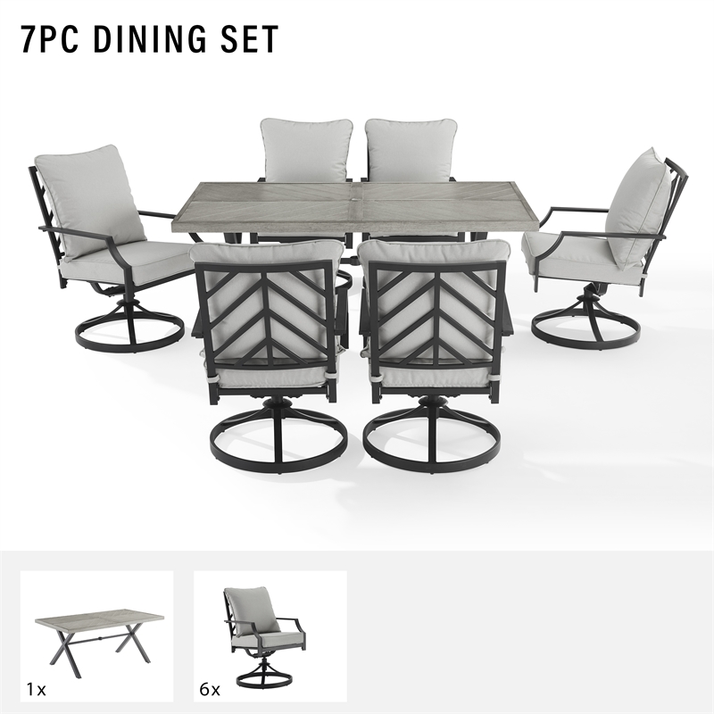 Afuera Living 7-Piece Metal Outdoor Swivel Dining Set in Gray/Black