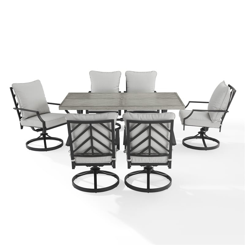 Afuera Living 7-Piece Metal Outdoor Swivel Dining Set in Gray/Black