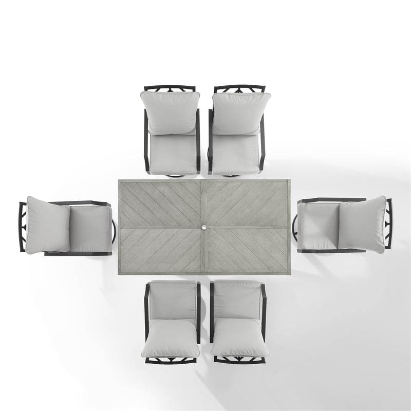 Afuera Living 7-Piece Metal Outdoor Swivel Dining Set in Gray/Black