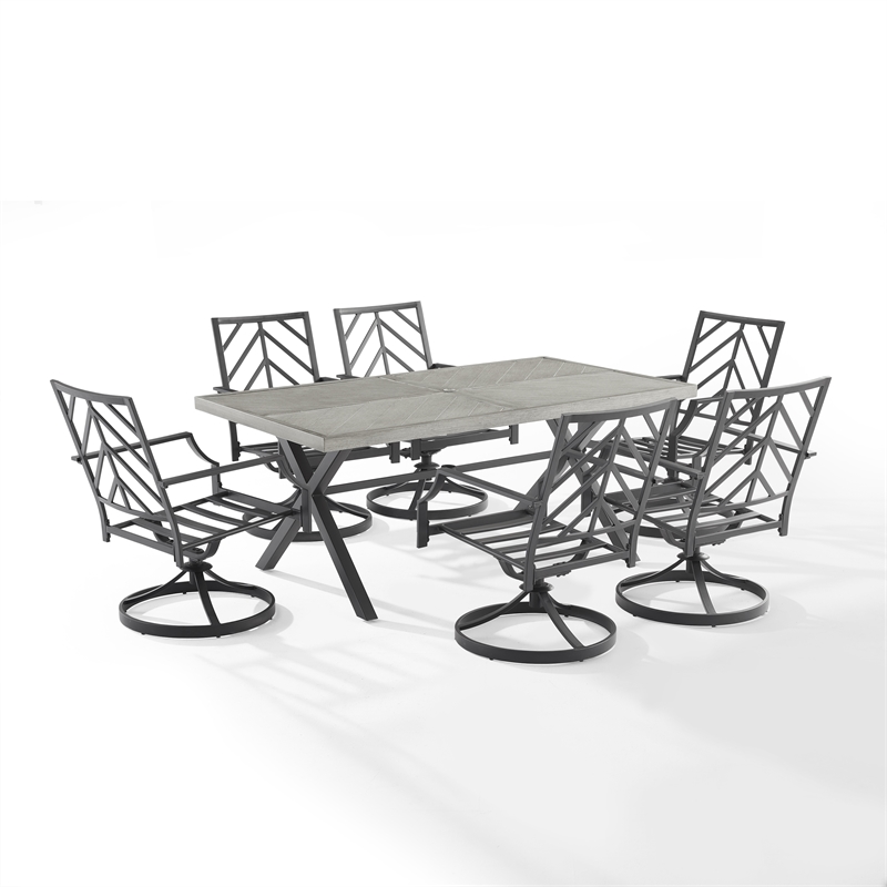 Afuera Living 7-Piece Metal Outdoor Swivel Dining Set in Gray/Black