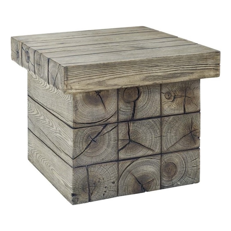 Afuera Living Modern Wood Outdoor Patio Side Table in Light Gray