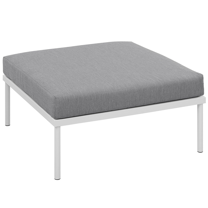 Afuera Living Outdoor Patio Aluminum Fabric Ottoman in White / Gray