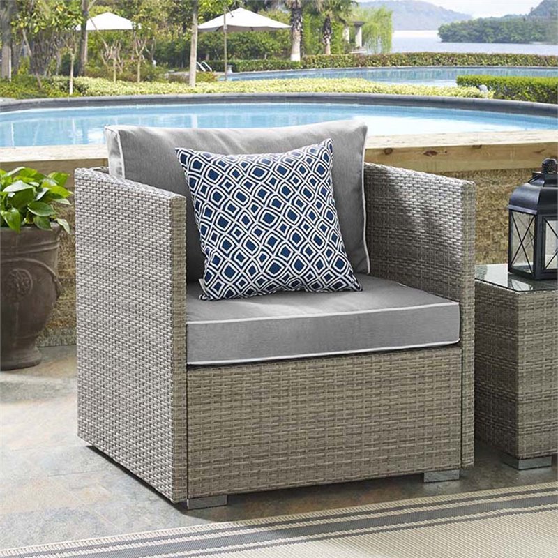 Afuera Living Rattan Outdoor Patio Arm Chair with Cushion in Gray