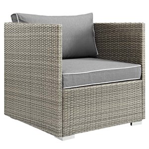 Afuera Living Rattan Outdoor Patio Arm Chair with Cushion in Gray